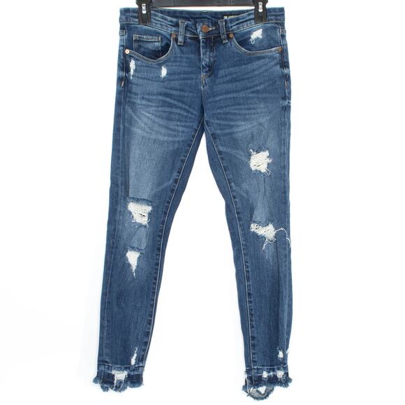 BLANKNYC Jeans Crop Girlfriend Grunge Streetwear Distressed Raw Hem Blue Size 25 - Picture 1 of 2